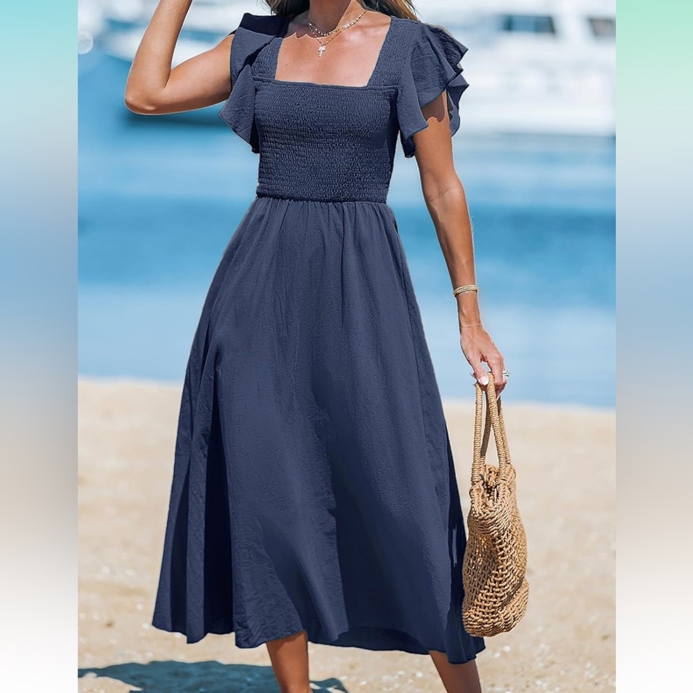 Cupshe Blue Pleated Maxi Sundress Resort Wear